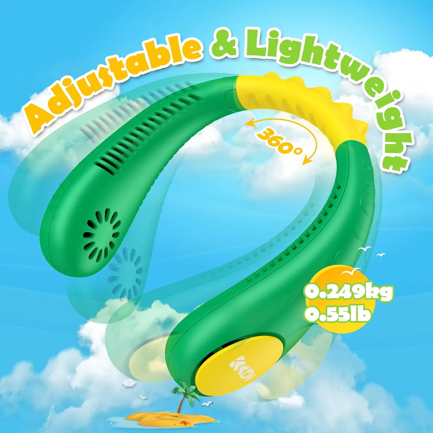 Kids Neck Fan, Portable Bladeless Neck Fan for Kids, 2600mAh Rechargeable Cooling Fan for 4-14Y Girls Boys, 4 Speeds & Lightweight Wearable Quiet Fan for Study/Camping/Travel