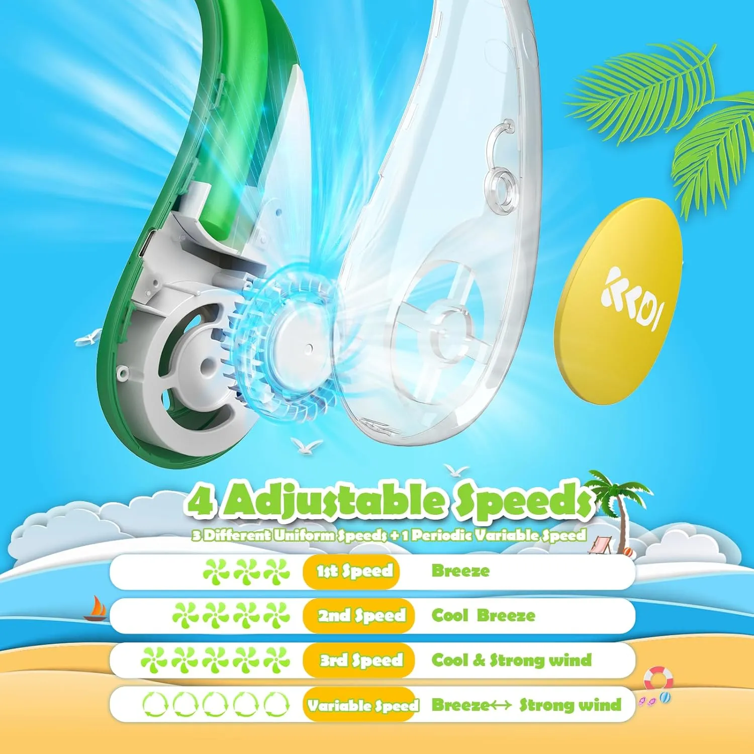 Kids Neck Fan, Portable Bladeless Neck Fan for Kids, 2600mAh Rechargeable Cooling Fan for 4-14Y Girls Boys, 4 Speeds & Lightweight Wearable Quiet Fan for Study/Camping/Travel