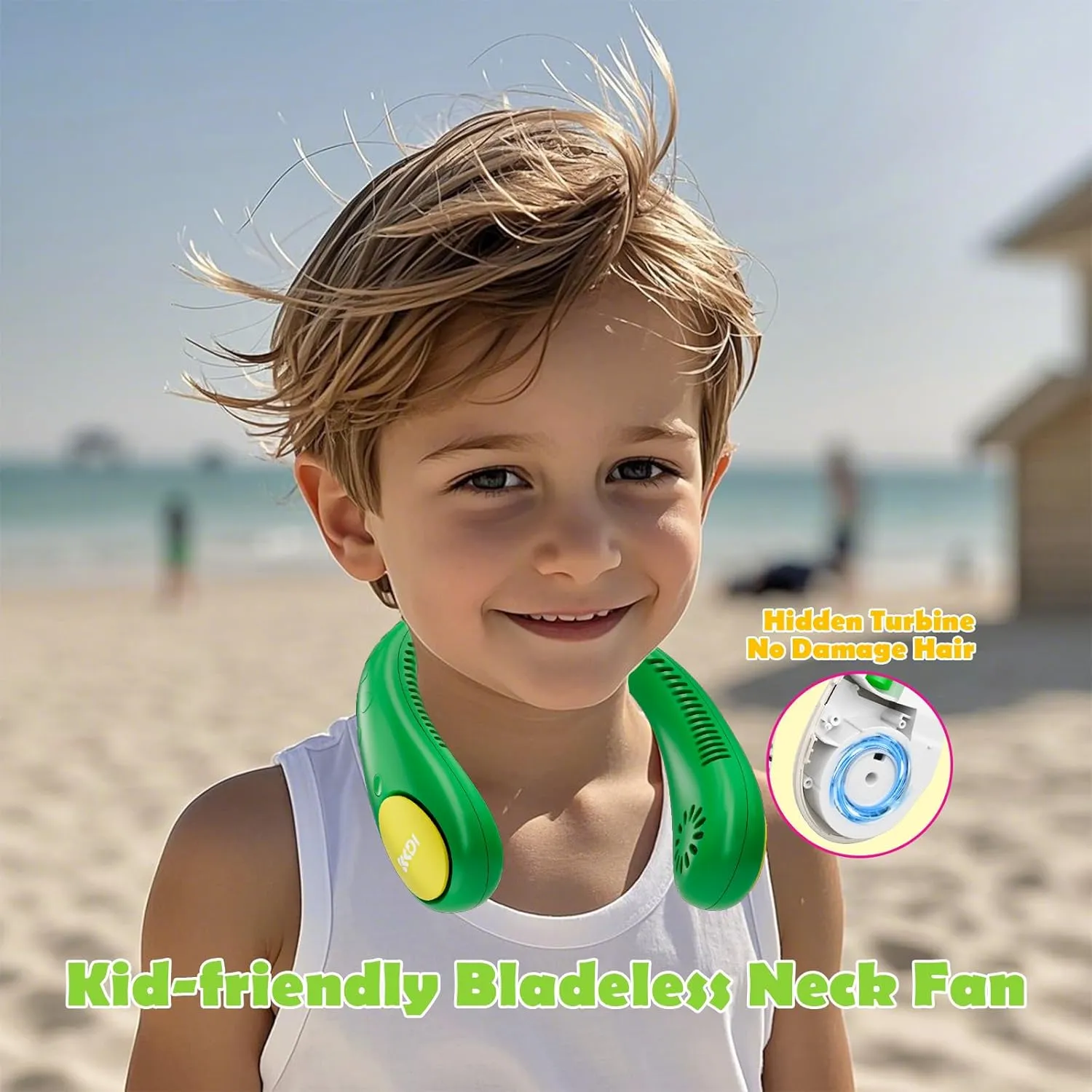 Kids Neck Fan, Portable Bladeless Neck Fan for Kids, 2600mAh Rechargeable Cooling Fan for 4-14Y Girls Boys, 4 Speeds & Lightweight Wearable Quiet Fan for Study/Camping/Travel