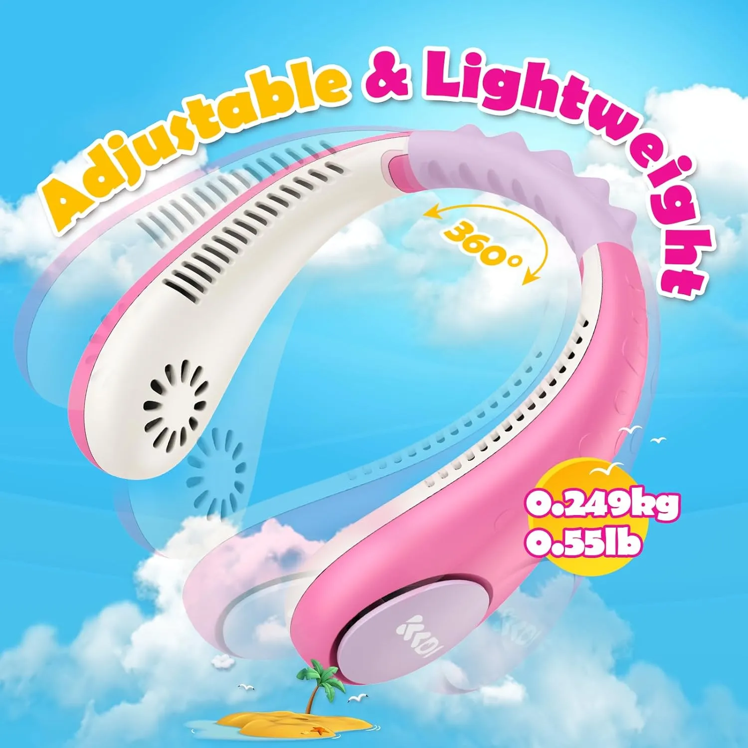Kids Neck Fan, Portable Bladeless Neck Fan for Kids, 2600mAh Rechargeable Cooling Fan for 4-14Y Girls Boys, 4 Speeds & Lightweight Wearable Quiet Fan for Study/Camping/Travel