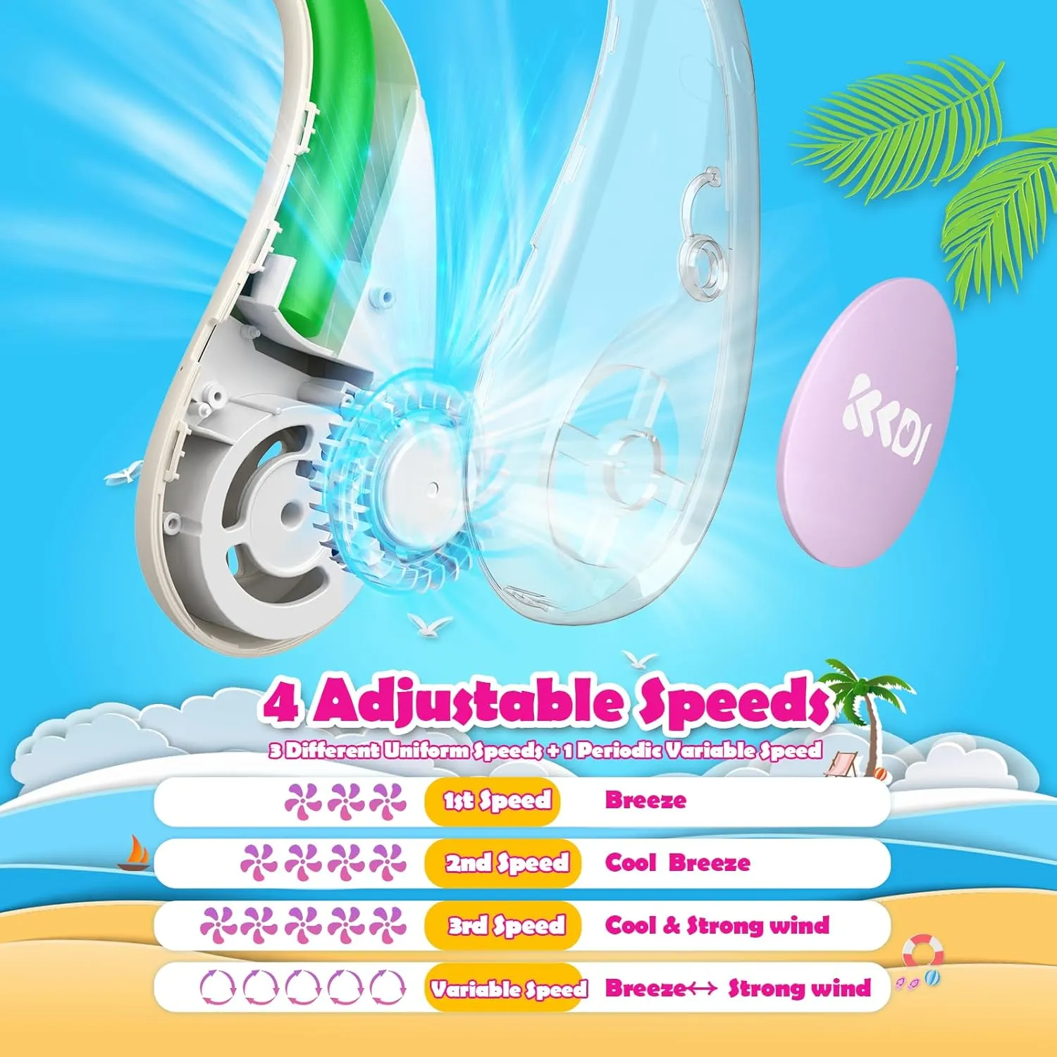 Kids Neck Fan, Portable Bladeless Neck Fan for Kids, 2600mAh Rechargeable Cooling Fan for 4-14Y Girls Boys, 4 Speeds & Lightweight Wearable Quiet Fan for Study/Camping/Travel