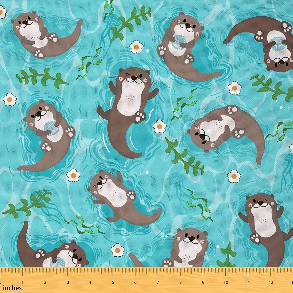 Kids Otter Fabric by The Yard 2 Yards Bank Beaver Upholstery Fabric for Chairs for Boys Girls Cartoon Animal Decorative Waterproof Outdoor Fabric Cute Kawaii Blue Nature Theme Outdoor Fabric