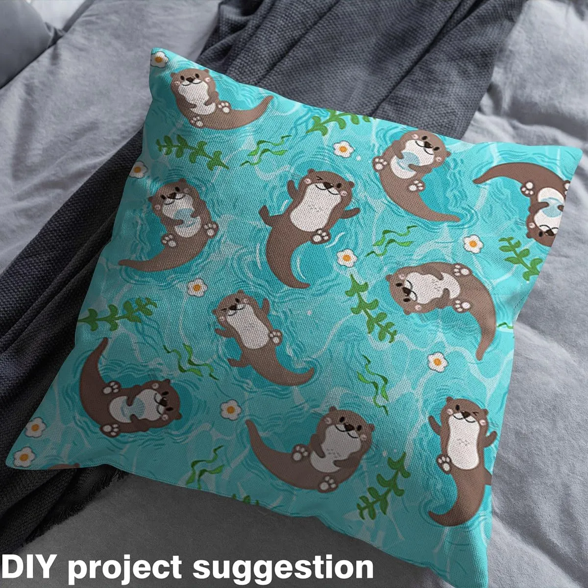 Kids Otter Fabric by The Yard 2 Yards Bank Beaver Upholstery Fabric for Chairs for Boys Girls Cartoon Animal Decorative Waterproof Outdoor Fabric Cute Kawaii Blue Nature Theme Outdoor Fabric