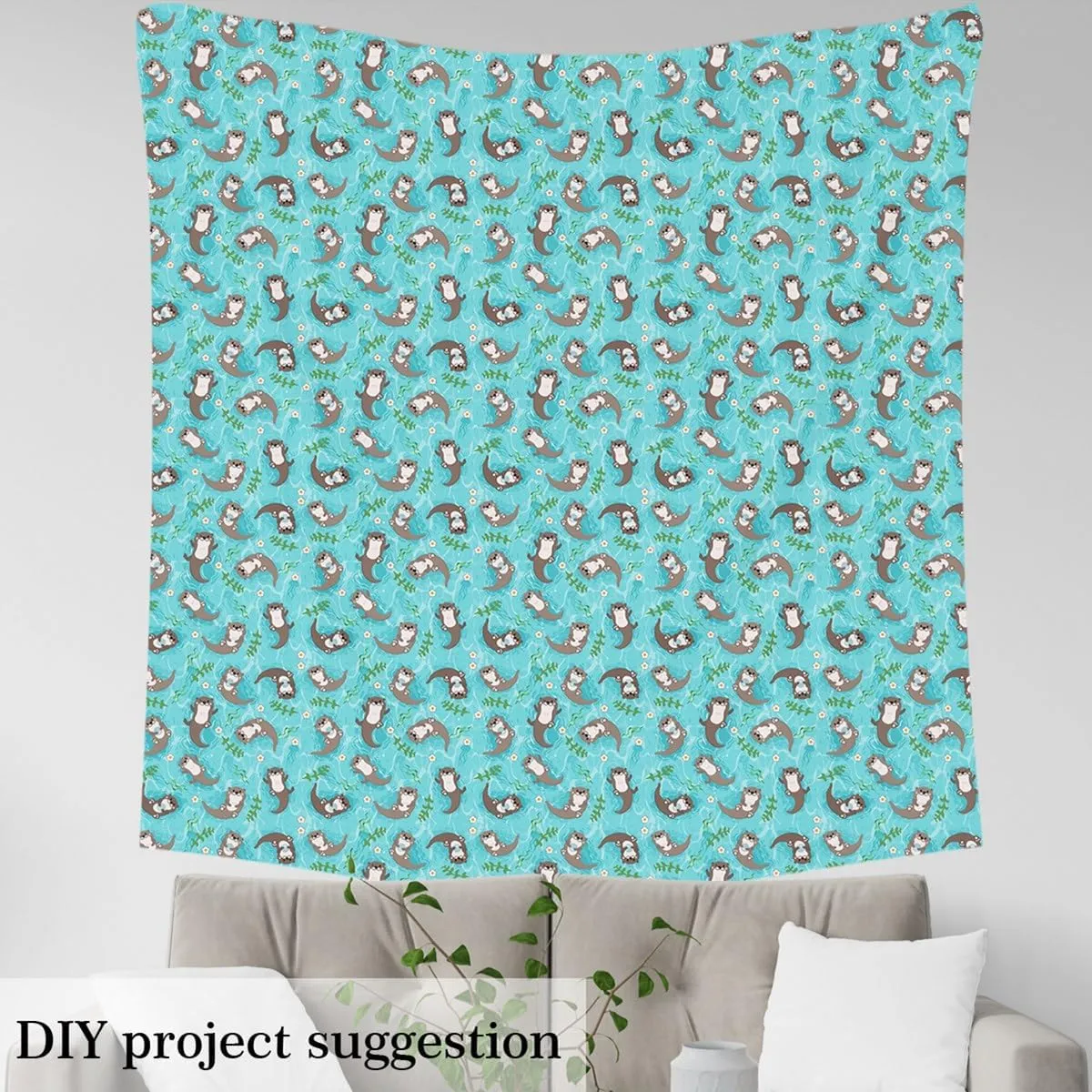 Kids Otter Fabric by The Yard 2 Yards Bank Beaver Upholstery Fabric for Chairs for Boys Girls Cartoon Animal Decorative Waterproof Outdoor Fabric Cute Kawaii Blue Nature Theme Outdoor Fabric
