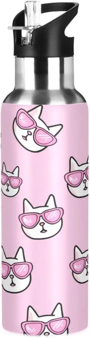 Kigai Cute Cats Insulated Water Bottle with Straw Lid BPA-Free 20 oz Double Wall Vacuum Stainless Steel Leakproof Sports Water Bottle for Travel Fitness Gym