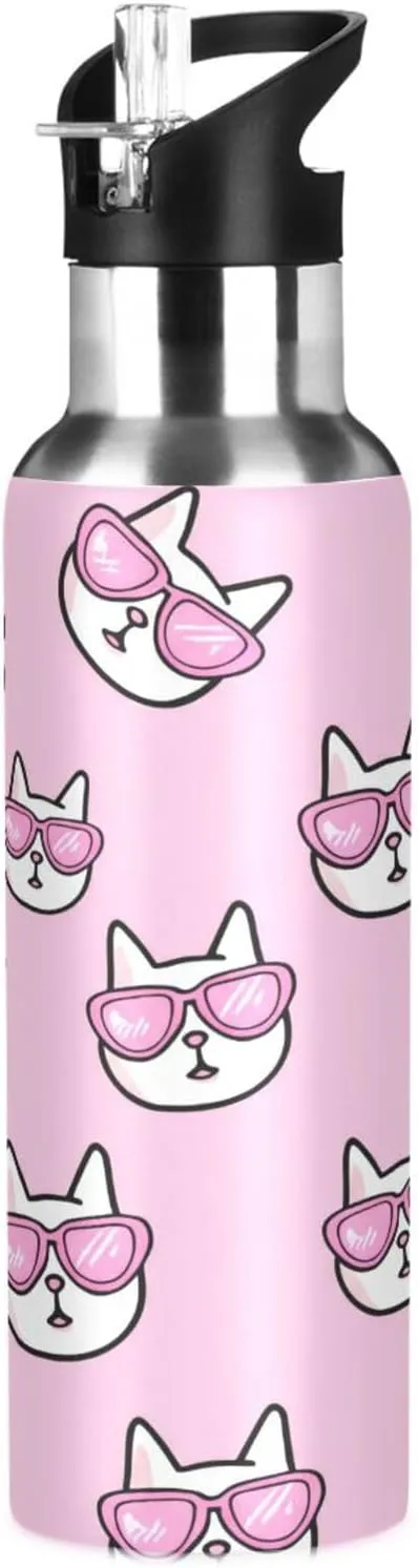 Kigai Cute Cats Insulated Water Bottle with Straw Lid BPA-Free 20 oz Double Wall Vacuum Stainless Steel Leakproof Sports Water Bottle for Travel Fitness Gym