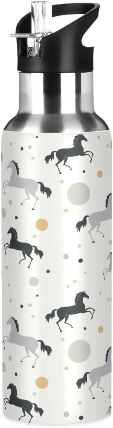 Kigai Cute Horse Insulated Water Bottle with Straw Lid BPA-Free 20 oz Double Wall Vacuum Stainless Steel Leakproof Sports Water Bottle for Travel Fitness Gym