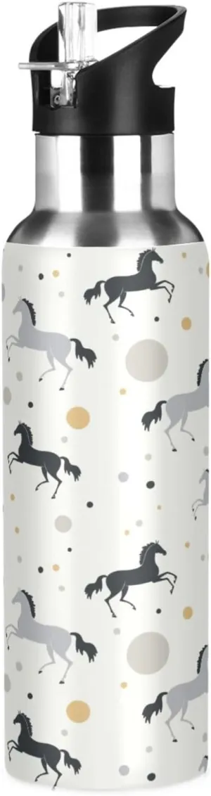 Kigai Cute Horse Insulated Water Bottle with Straw Lid BPA-Free 20 oz Double Wall Vacuum Stainless Steel Leakproof Sports Water Bottle for Travel Fitness Gym