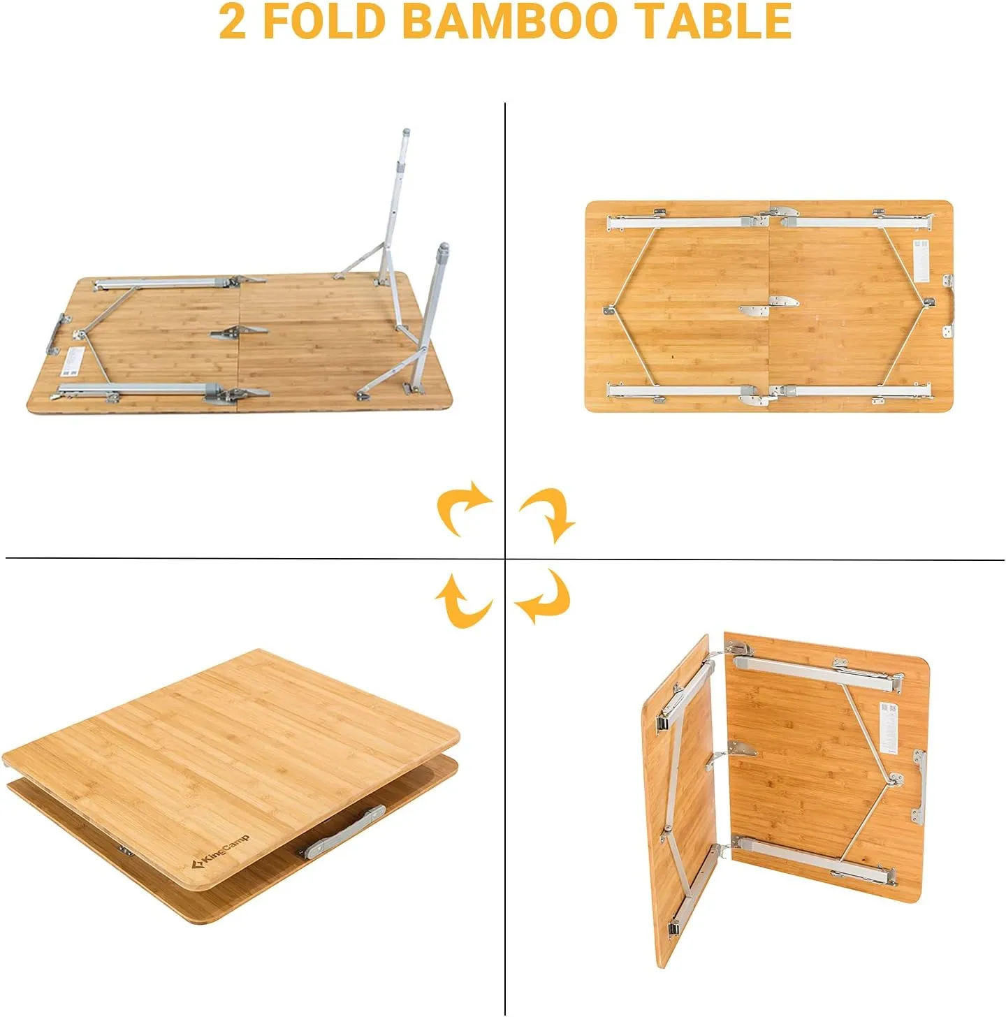 KingCamp Bamboo Folding Table Camping Table with Adjustable Height Aluminum Legs Heavy Duty 176 lbs 2-Folds Portable Camp Tables for Travel, Picnic, Beach, 6 People