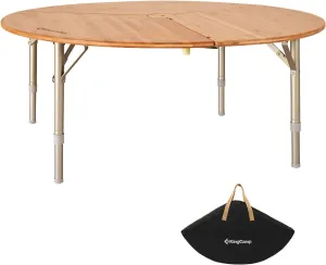 KingCamp Bamboo Round Folding Table Camping Table for Teepee Bell Tent 3 Fold Portable Camp Table with Heavy Duty Adjustable Height Aluminum Leg for Camping Picnic Indoor & Outdoor Card Game Dinning