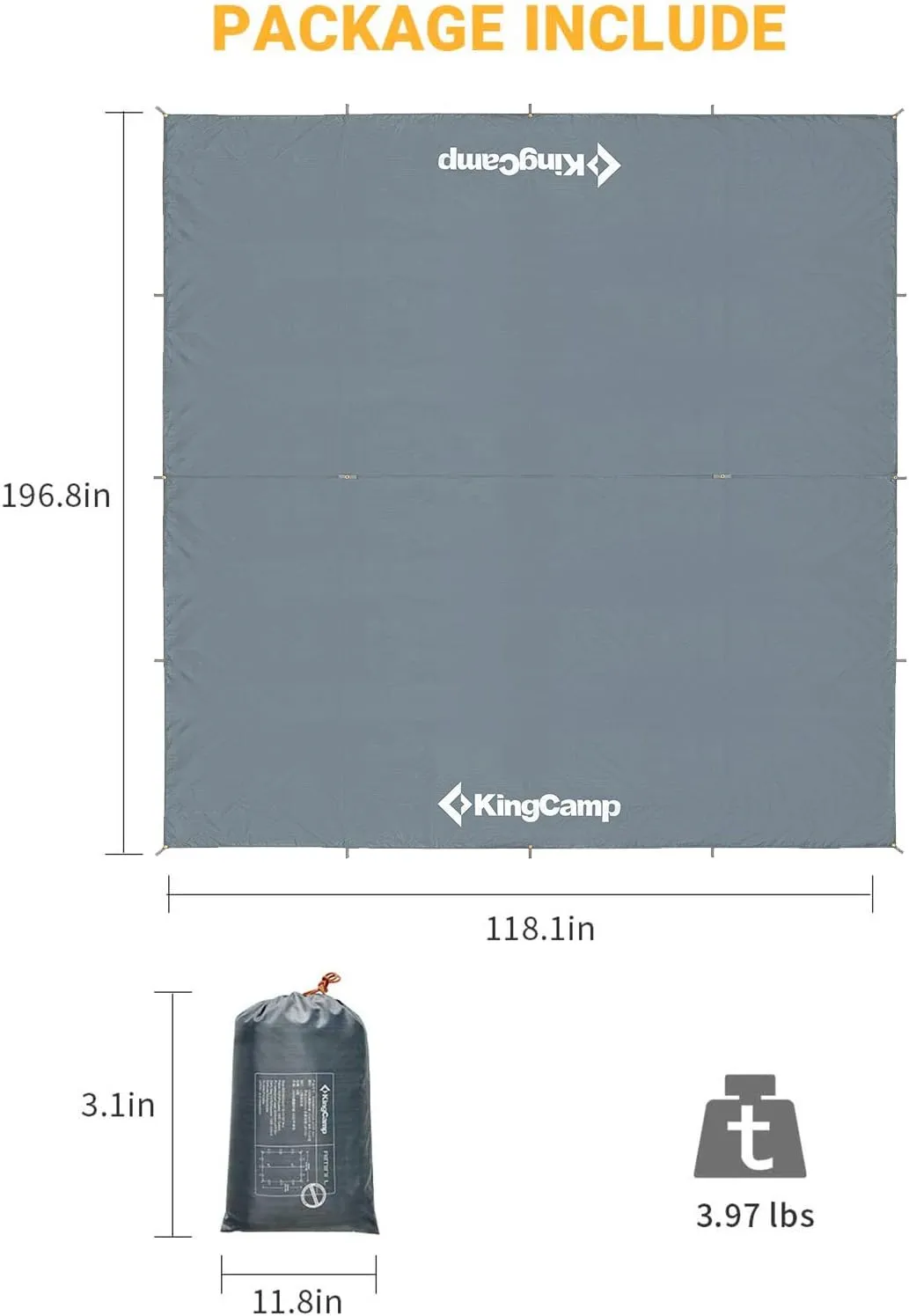 KingCamp Camping Tarp UPF50  Lightweight Tent Tarp Hammock Shade for Camping Trips, Fishing, or Picnics Portable Waterproof