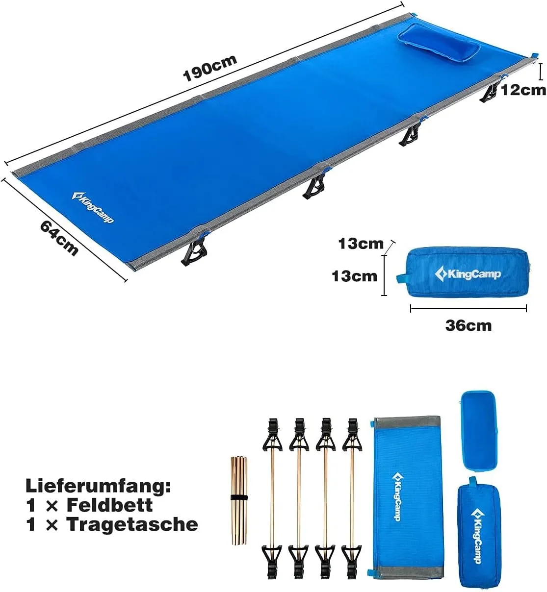 KingCamp Folding Camping Cots for Adults Heavy Duty, Sleeping Cot for Indoor & Outdoor Use, Portable Collapsible Camping Bed, Ultralight with Pillow and Storage Bag Support 265 Lbs