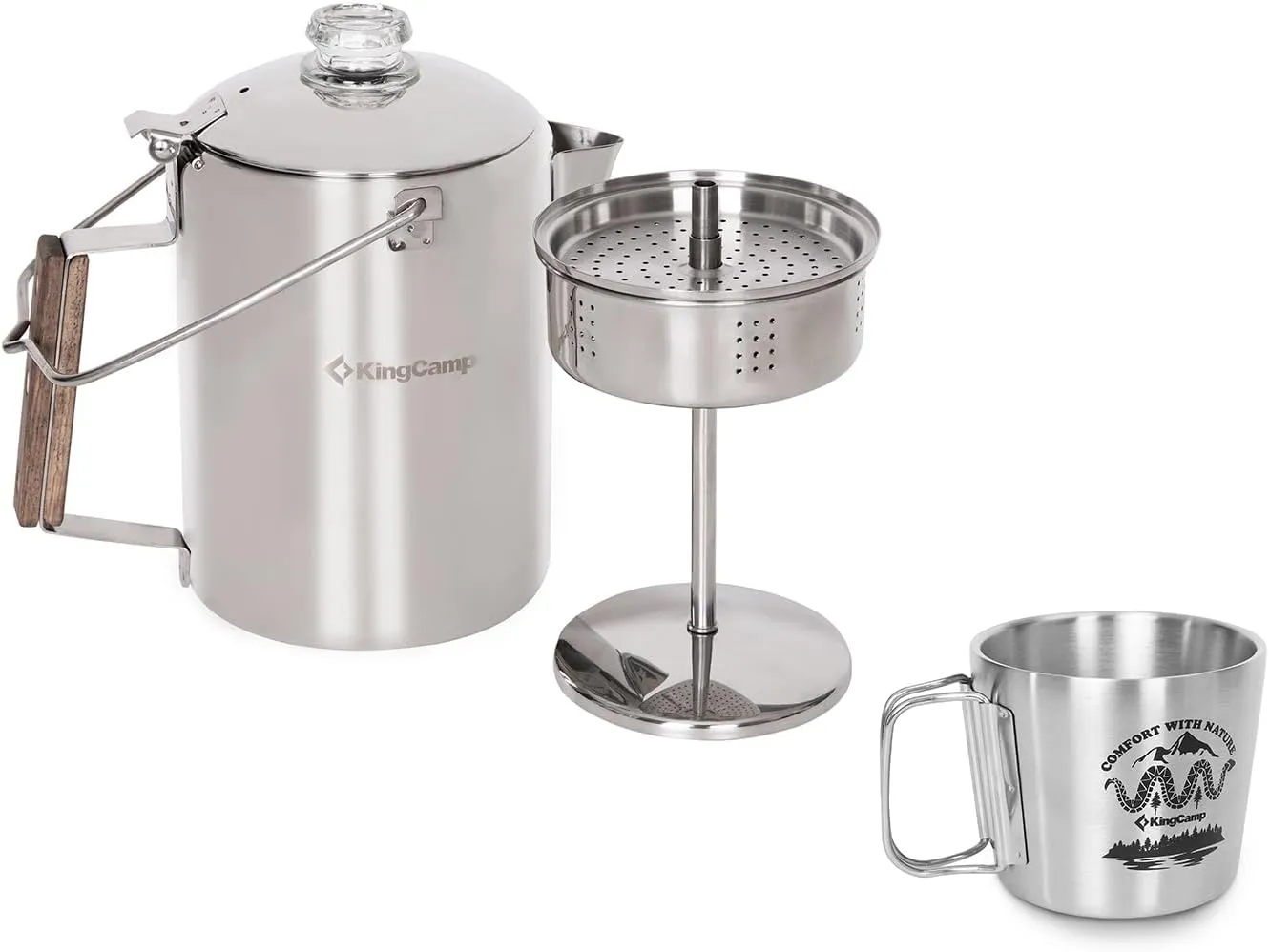 KingCamp Percolator Coffee Pot Campfire Coffee Boiler Kettle With 12 oz Stackable Camping Coffee Mug