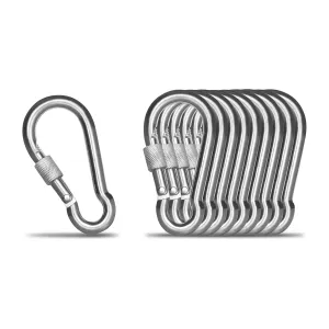 KINLINK 10 Pack Screw Locking Carabiner, 3.54 inch Heavy Duty Carabiner Clips, 304 Stainless Steel Small Caribeener Clips, Caribiniers for Outdoor Camping, Swing, Hammock, Hiking, Quick Link