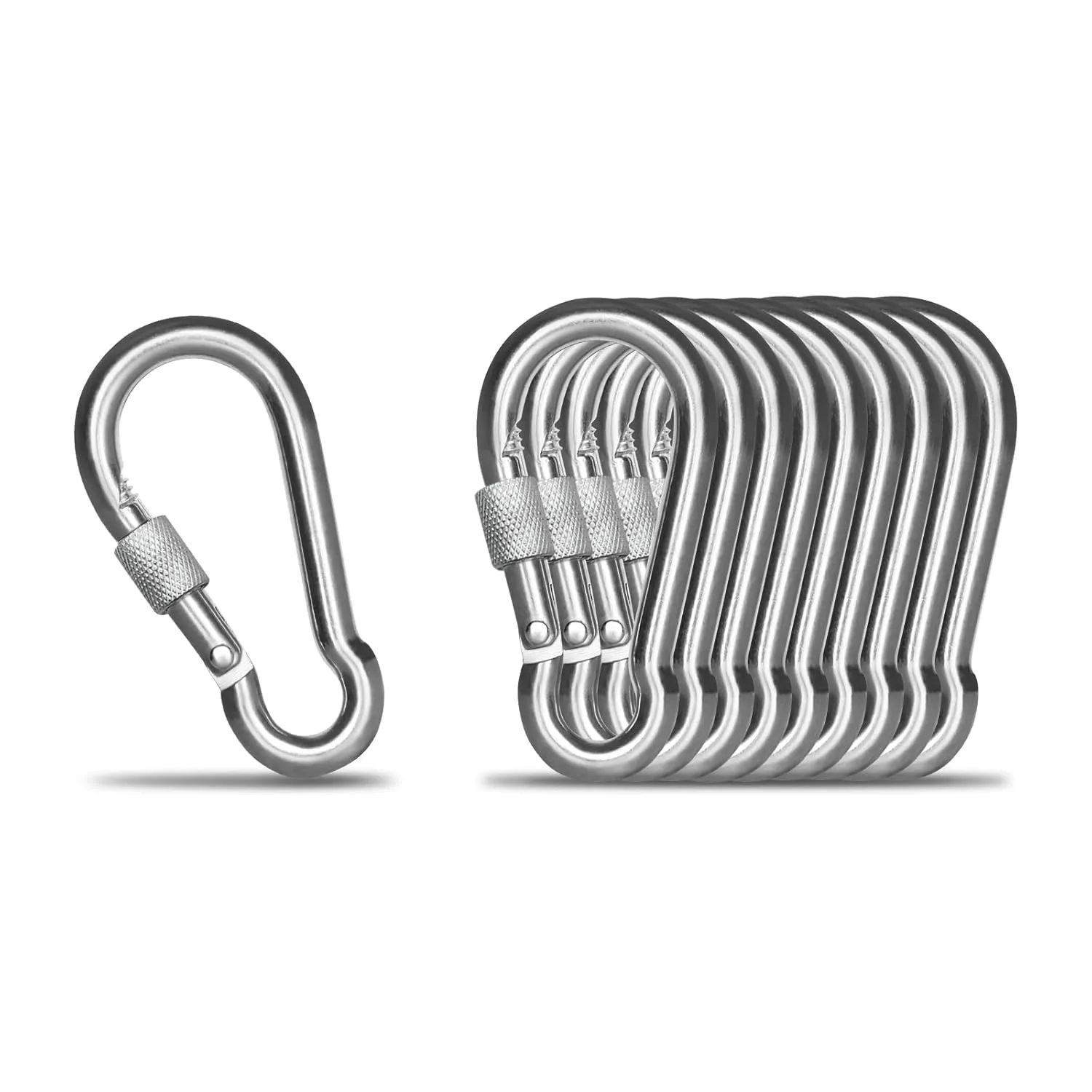 KINLINK 10 Pack Screw Locking Carabiner, 3.54 inch Heavy Duty Carabiner Clips, 304 Stainless Steel Small Caribeener Clips, Caribiniers for Outdoor Camping, Swing, Hammock, Hiking, Quick Link