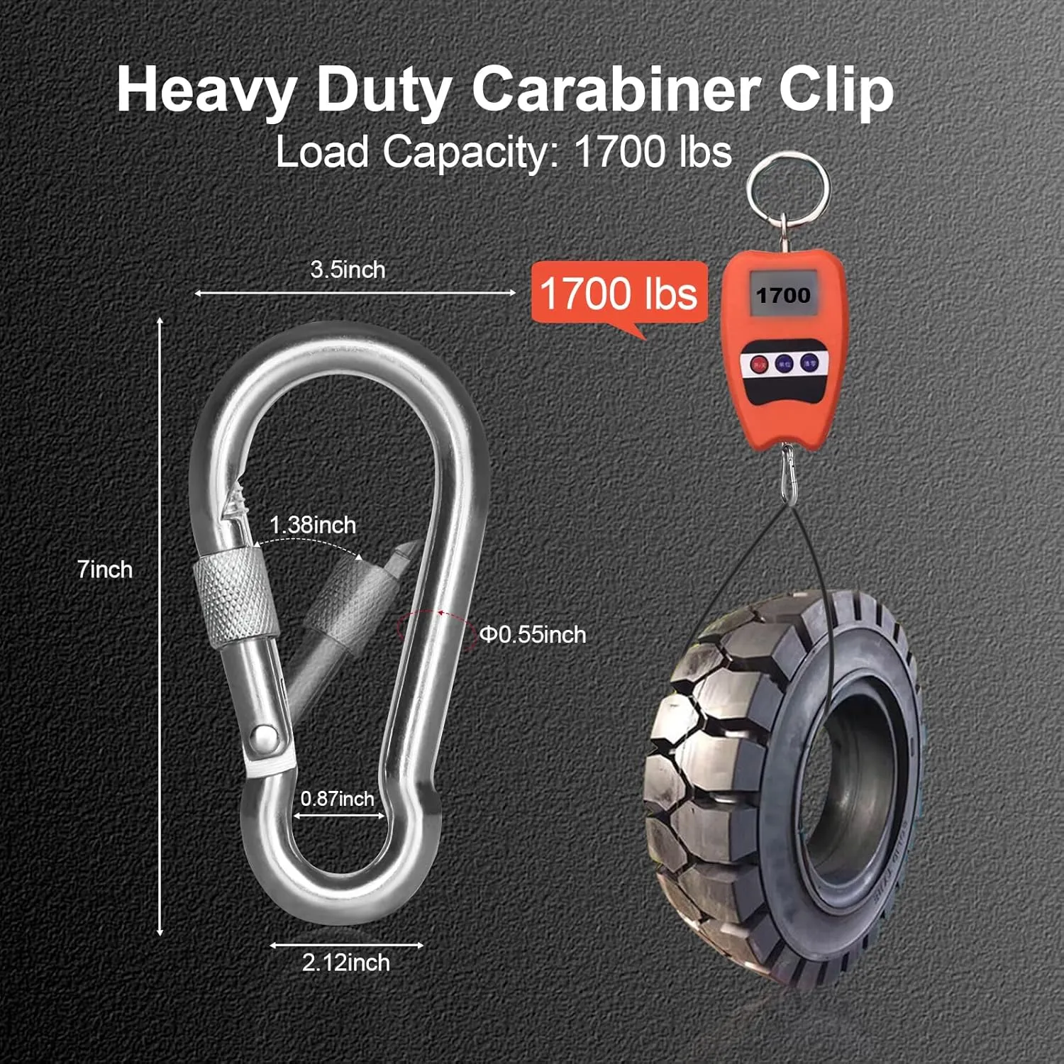 KINLINK 2 Pack Screw Locking Carabiner - 7.00 inch Heavy Duty Carabiner Clips, 304 Stainless Steel Large Caribiner for Camping, Swing, Hammock, Hiking, Weight Lifting Machine, Home Gym Equipment