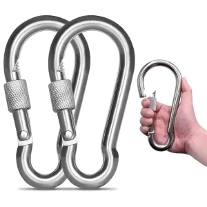 KINLINK 2 Pack Screw Locking Carabiner - 7.00 inch Heavy Duty Carabiner Clips, 304 Stainless Steel Large Caribiner for Camping, Swing, Hammock, Hiking, Weight Lifting Machine, Home Gym Equipment