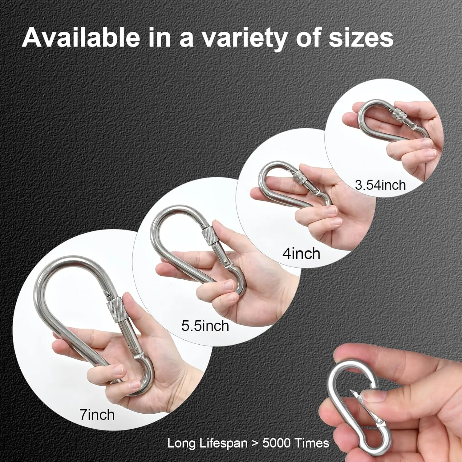 KINLINK 2 Pack Screw Locking Carabiner - 7.00 inch Heavy Duty Carabiner Clips, 304 Stainless Steel Large Caribiner for Camping, Swing, Hammock, Hiking, Weight Lifting Machine, Home Gym Equipment