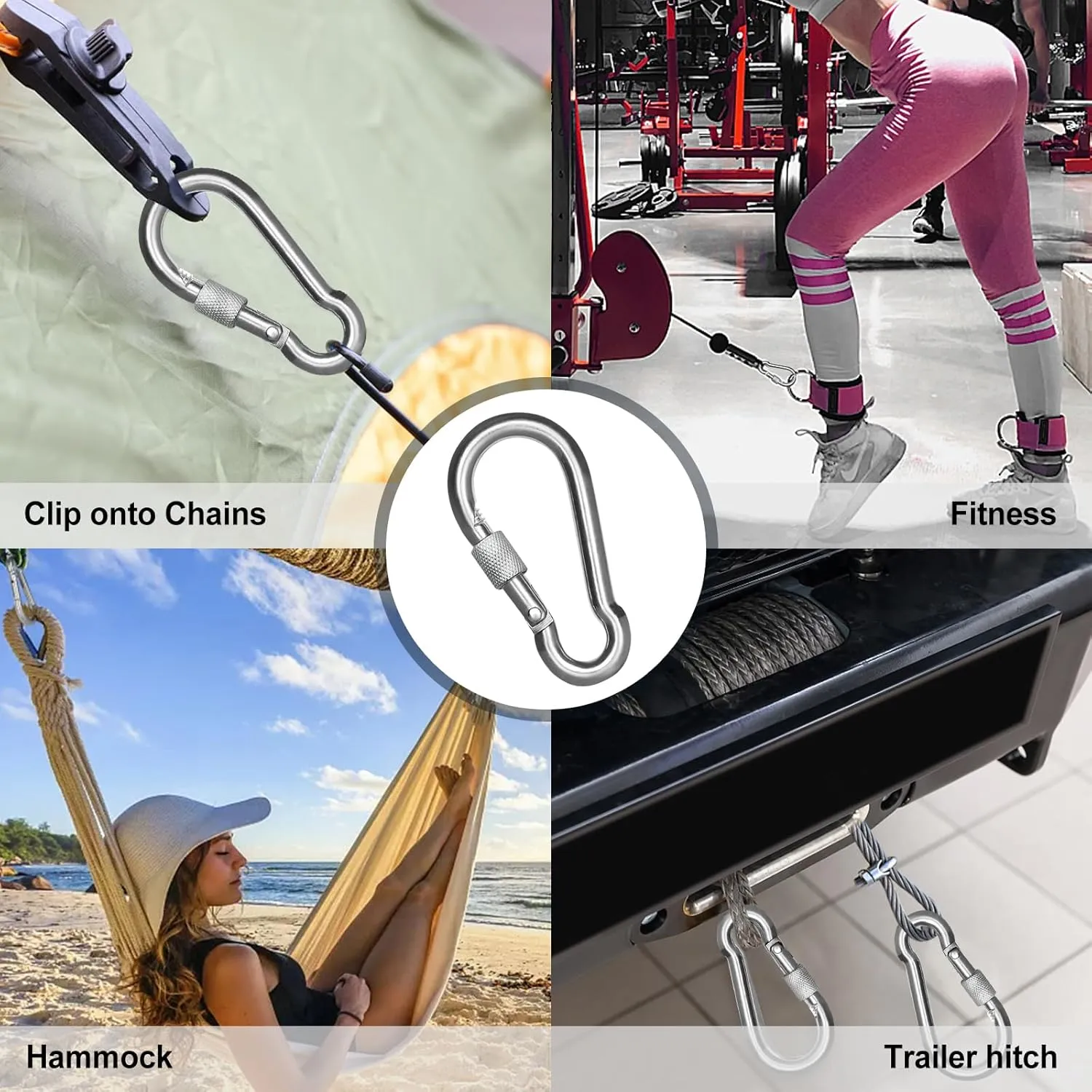 KINLINK 2 Pack Screw Locking Carabiner - 7.00 inch Heavy Duty Carabiner Clips, 304 Stainless Steel Large Caribiner for Camping, Swing, Hammock, Hiking, Weight Lifting Machine, Home Gym Equipment