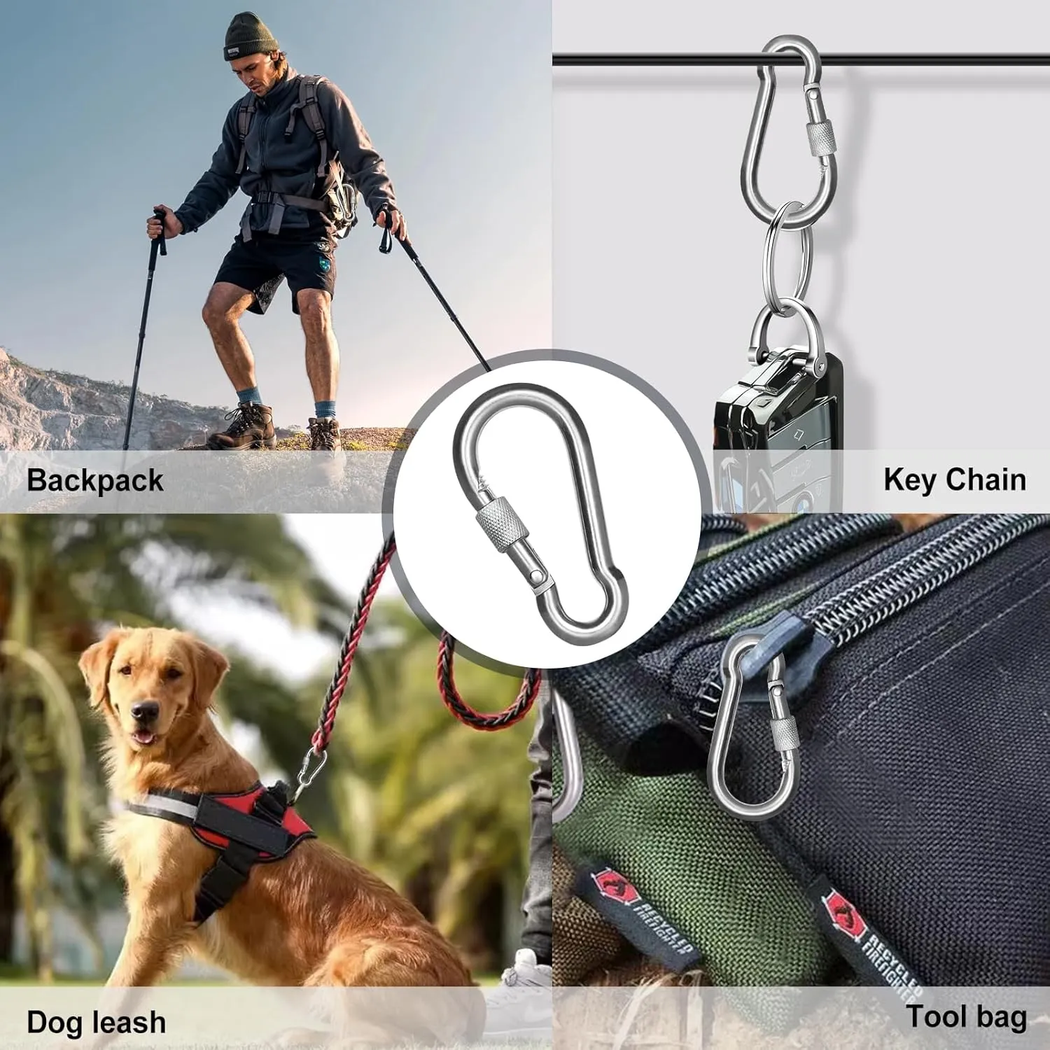 KINLINK 2 Pack Screw Locking Carabiner - 7.00 inch Heavy Duty Carabiner Clips, 304 Stainless Steel Large Caribiner for Camping, Swing, Hammock, Hiking, Weight Lifting Machine, Home Gym Equipment