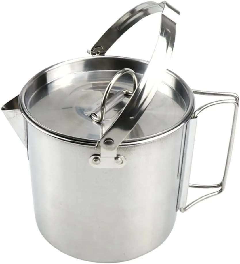 Kisangel Outdoor Camping Cookware 1.2l Hot Soup Pot Collapsible Stainless Steel Kettle Lid Easy to Carry for Hiking