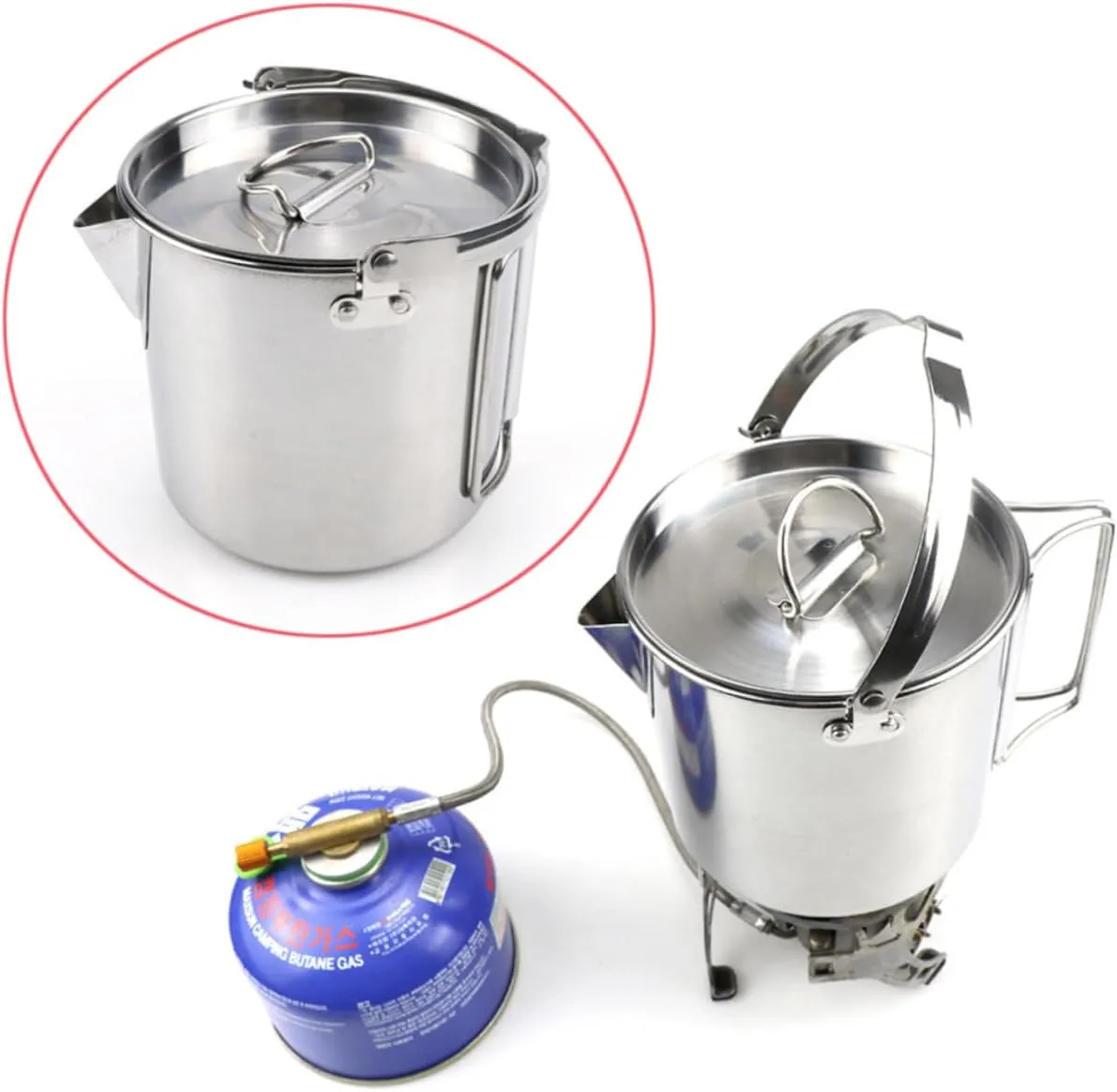 Kisangel Outdoor Camping Cookware 1.2l Hot Soup Pot Collapsible Stainless Steel Kettle Lid Easy to Carry for Hiking