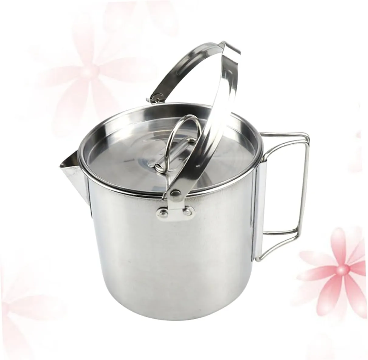 Kisangel Outdoor Camping Cookware 1.2l Hot Soup Pot Collapsible Stainless Steel Kettle Lid Easy to Carry for Hiking