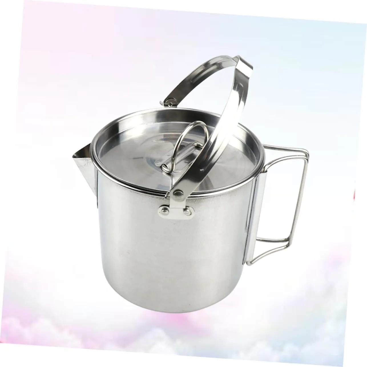 Kisangel Outdoor Camping Cookware 1.2l Hot Soup Pot Collapsible Stainless Steel Kettle Lid Easy to Carry for Hiking
