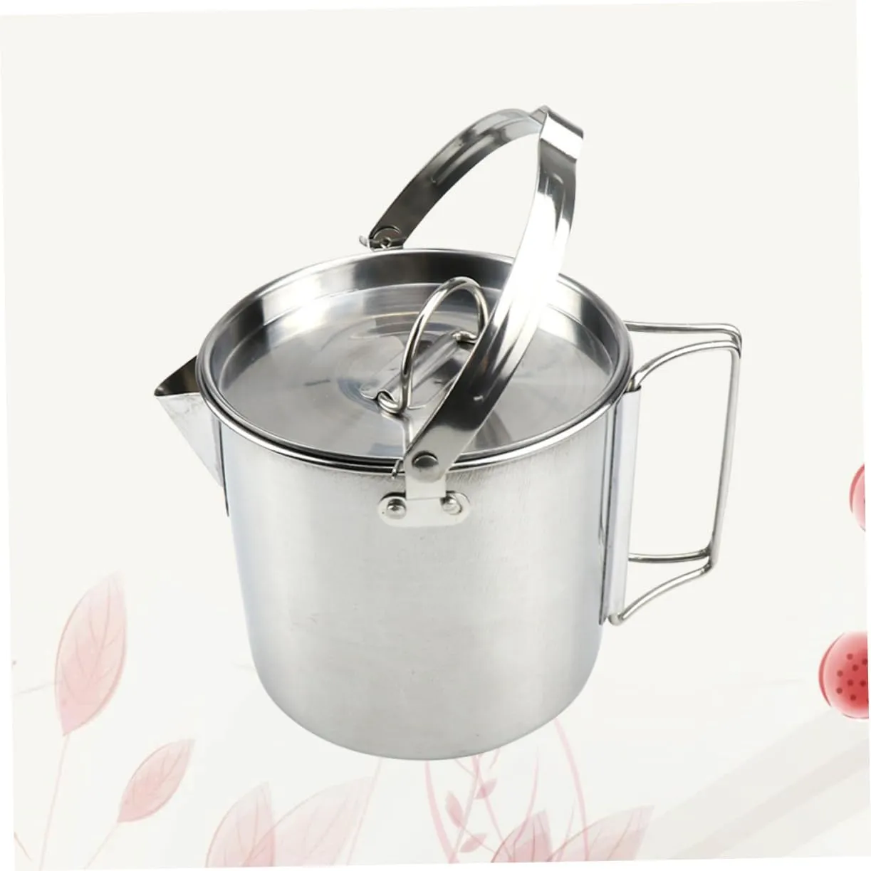 Kisangel Outdoor Camping Cookware 1.2l Hot Soup Pot Collapsible Stainless Steel Kettle Lid Easy to Carry for Hiking
