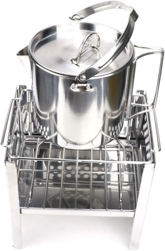 Kisangel Outdoor Camping Cookware 1.2l Hot Soup Pot Collapsible Stainless Steel Kettle Lid Easy to Carry for Hiking