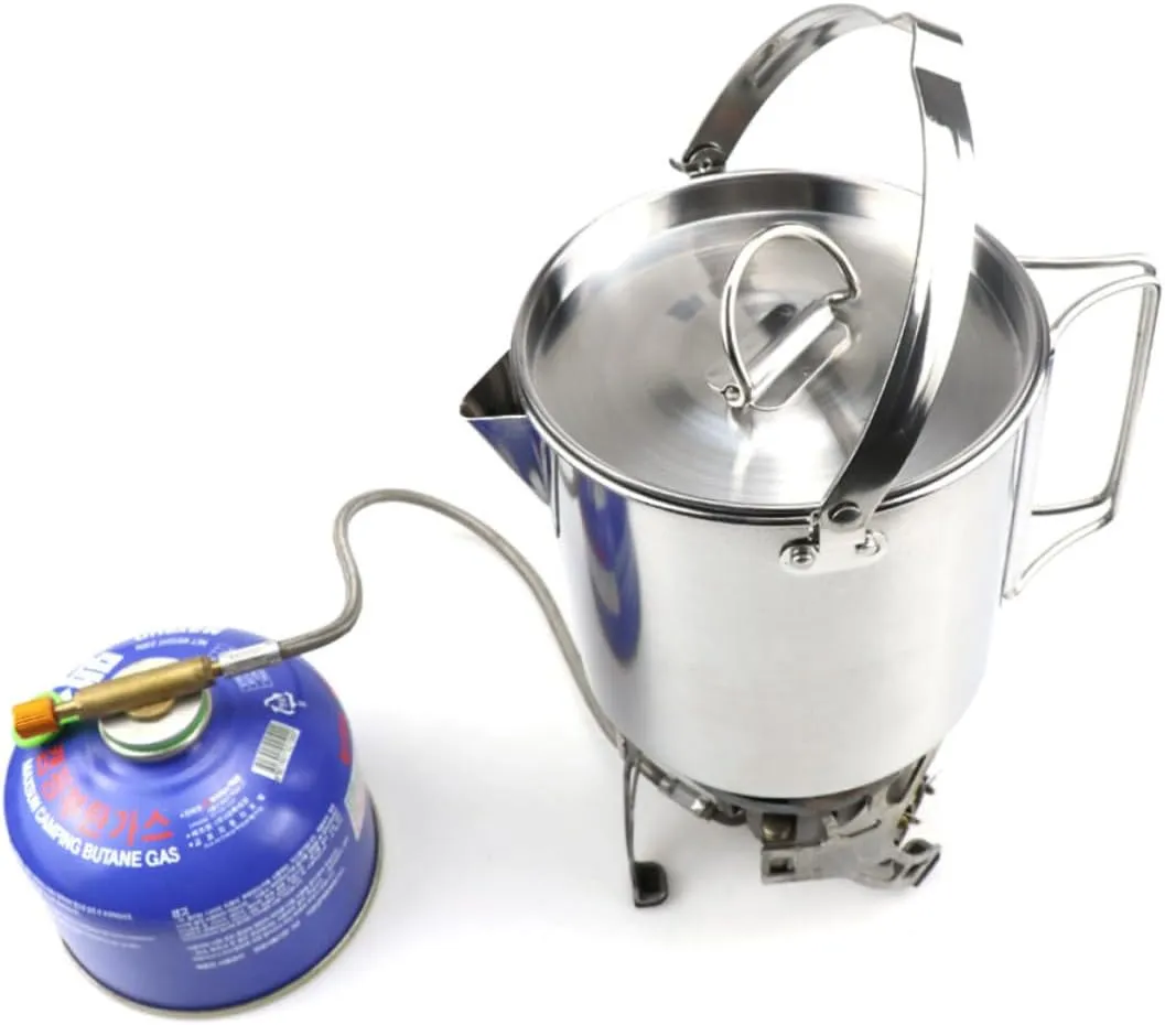 Kisangel Outdoor Camping Cookware 1.2l Hot Soup Pot Collapsible Stainless Steel Kettle Lid Easy to Carry for Hiking