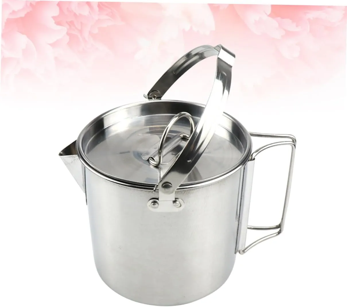 Kisangel Outdoor Camping Cookware 1.2l Hot Soup Pot Collapsible Stainless Steel Kettle Lid Easy to Carry for Hiking