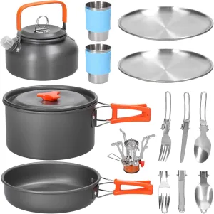 Kitchenware set Camping Hiking Cookware Set Outdoor Portable Picnic Cookware Kit Aluminum Alloy Pot Frying Pan Kettle Cups Set Travel Cooking Accessory