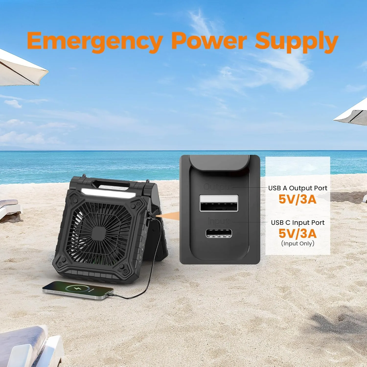 KITWLEMEN 10 Inch Solar Camping Fan with Light- Rechargeable Battery Operated Fan, 19H Run Time, 3 Speed, 6H Timer, SOS Signal, Portable Desk Fan for Camping Fishing RV Trips Hurricane Power Outage