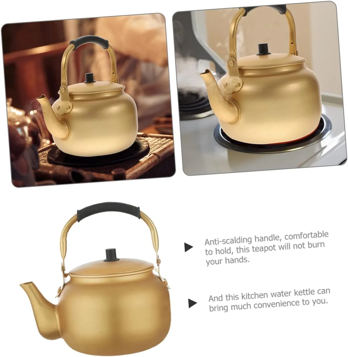 Korean Style Aluminum Kettle Pot Metal Water Boiler Small Stovetop Kettle Easy to Fill Quick Boil