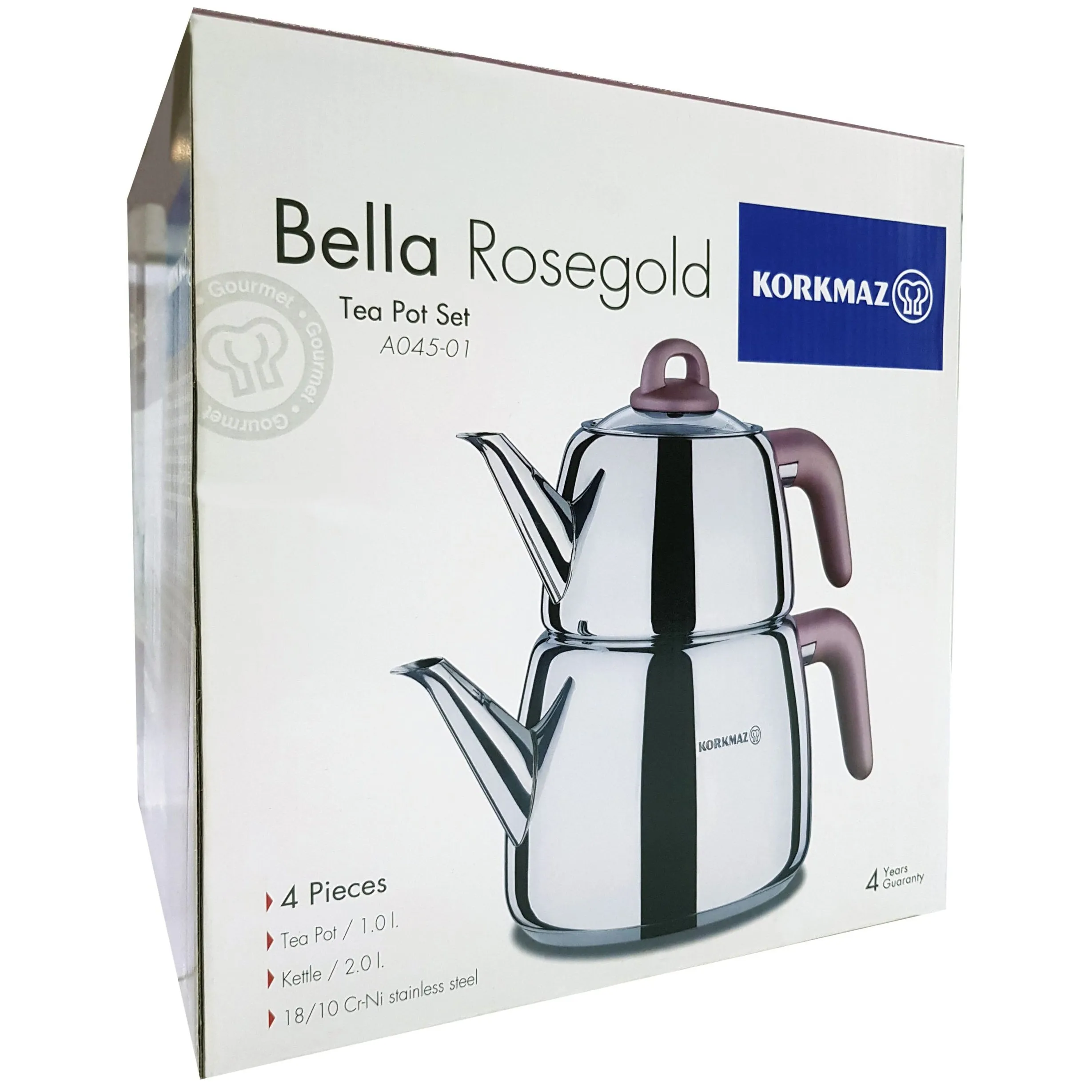 Korkmaz Bella A045-01 Rose Gold Turkish Teapot Set for Stovetop, 1.05 qt and 2.11 qt