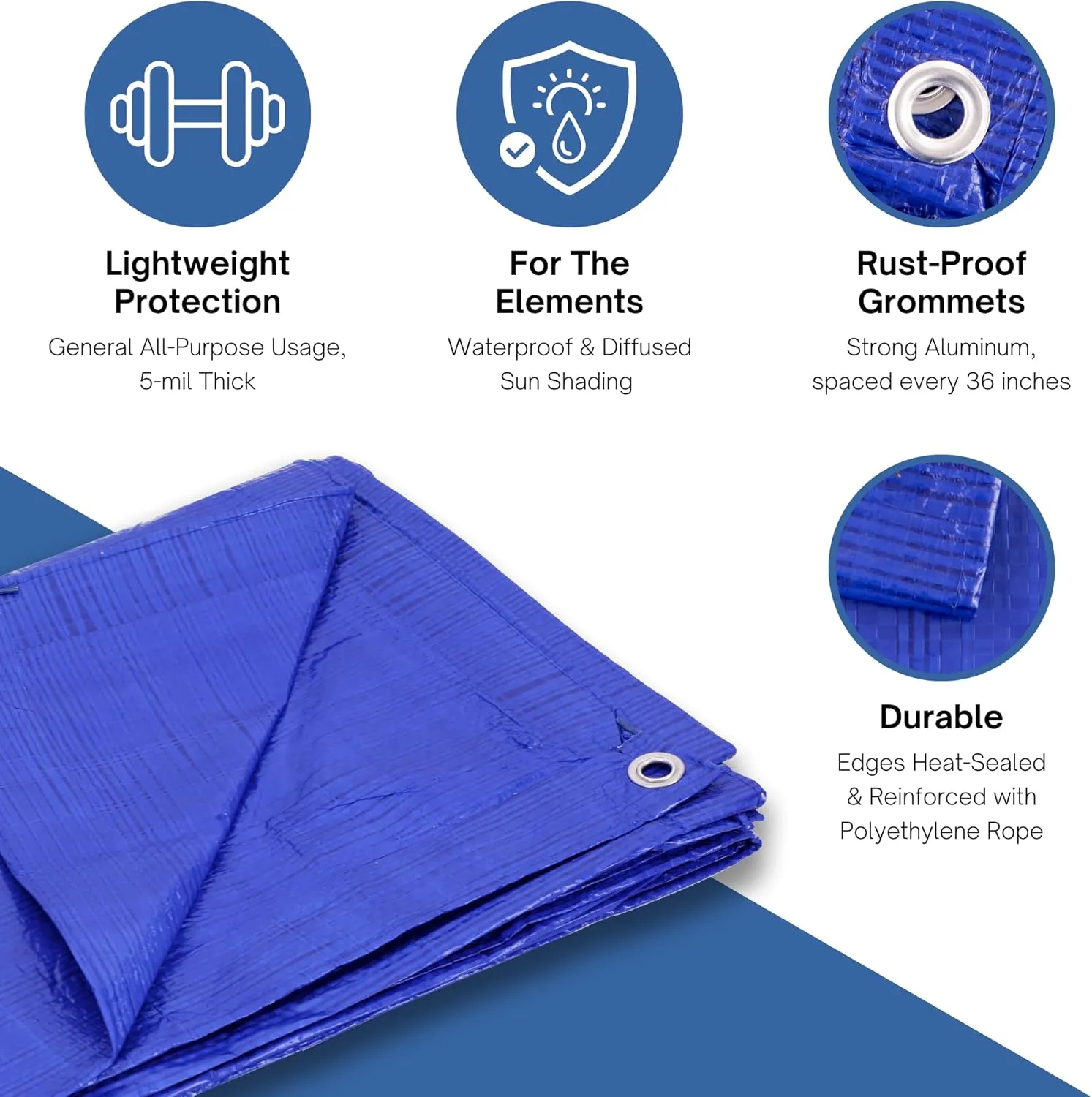 Kotap 10 x 20 Ft. All-Purpose Multi-Use Protection/Coverage 5-mil Poly Tarp, Waterproof, Blue, (TRA-1020)