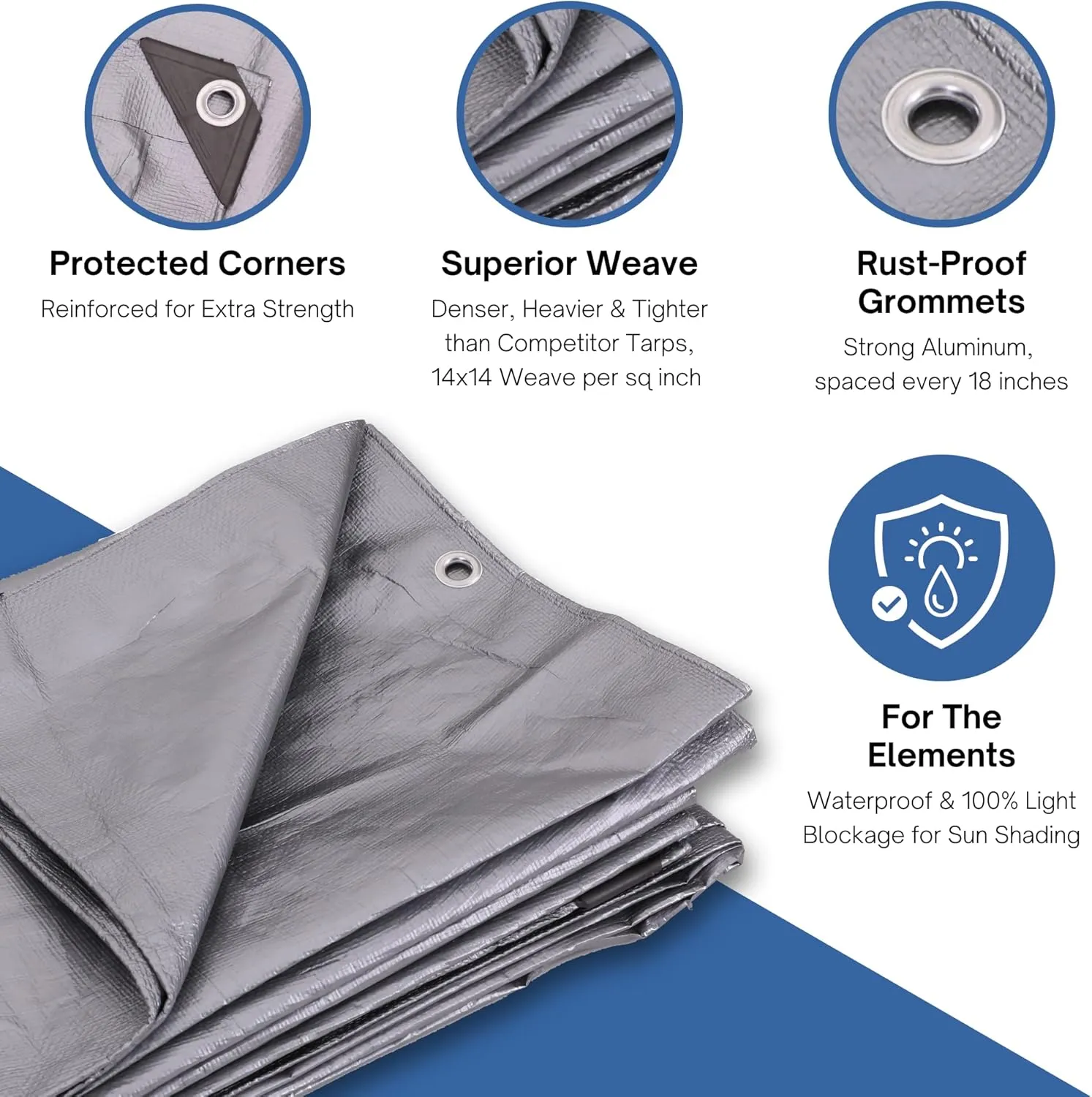 Kotap 8 x 12 Ft. Heavy-Duty Protection/Coverage Tarp, Superior Weave for Greater Longevity, 10-mil Multi-Use, Waterproof, TRS-0812, Silver (1-Pack)