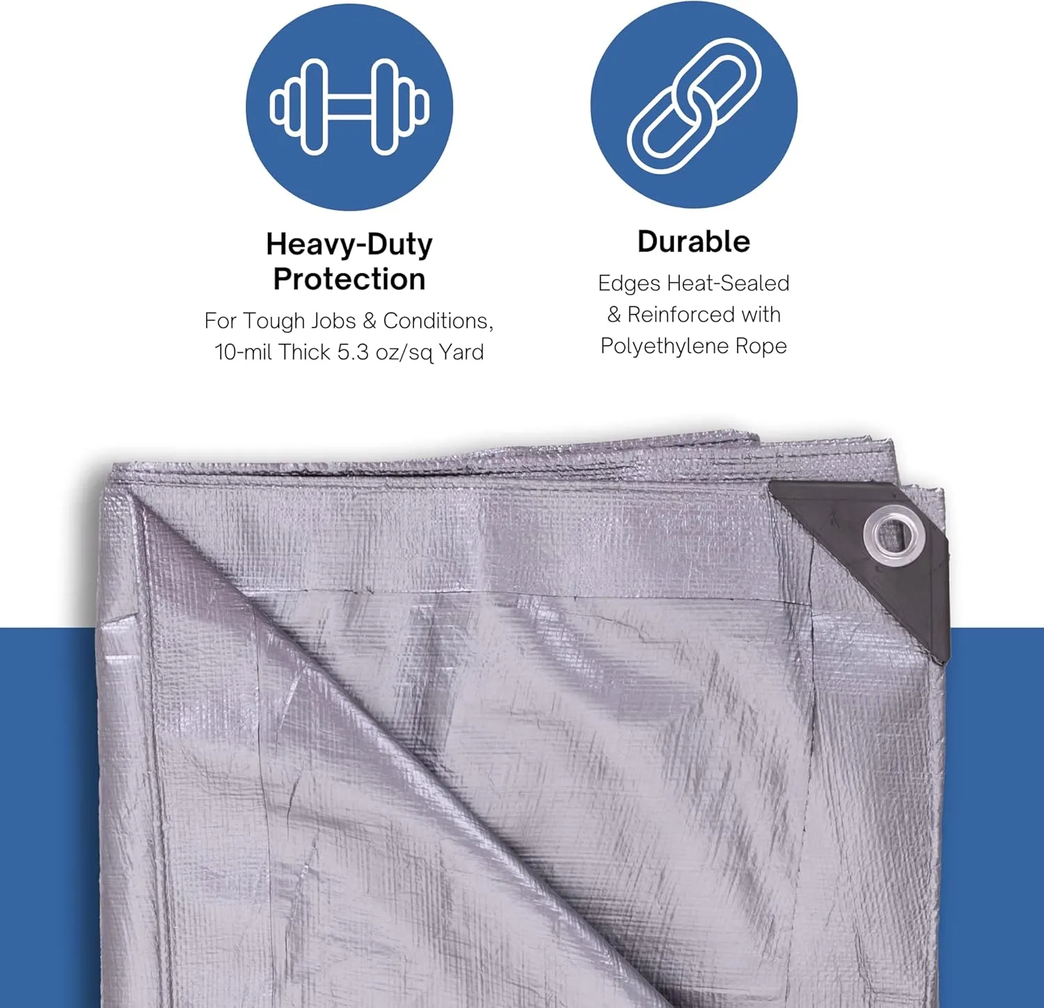 Kotap 8 x 12 Ft. Heavy-Duty Protection/Coverage Tarp, Superior Weave for Greater Longevity, 10-mil Multi-Use, Waterproof, TRS-0812, Silver (1-Pack)