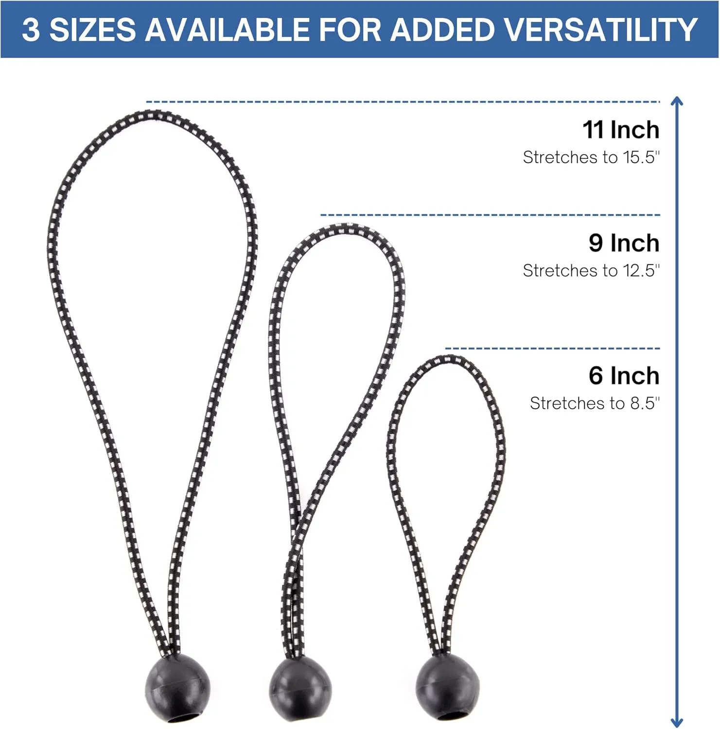 Kotap BB-6B Ball Bungee Cord, Heavy-Duty & Versatile, Indoor & Outdoor, Tarp Tie-Down, Organize & Secure, 6-Inch, Black, 25 Pack