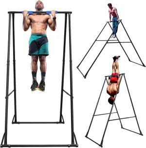 KT TOES DON'T TOUCH GROUND Foldable Free Standing Pull Up Bar Stand Sturdy Power Tower Workout Station For Home Gym Strength Training Adjustable Pullup Fitness Equipment Multifunctional Exercise Rack