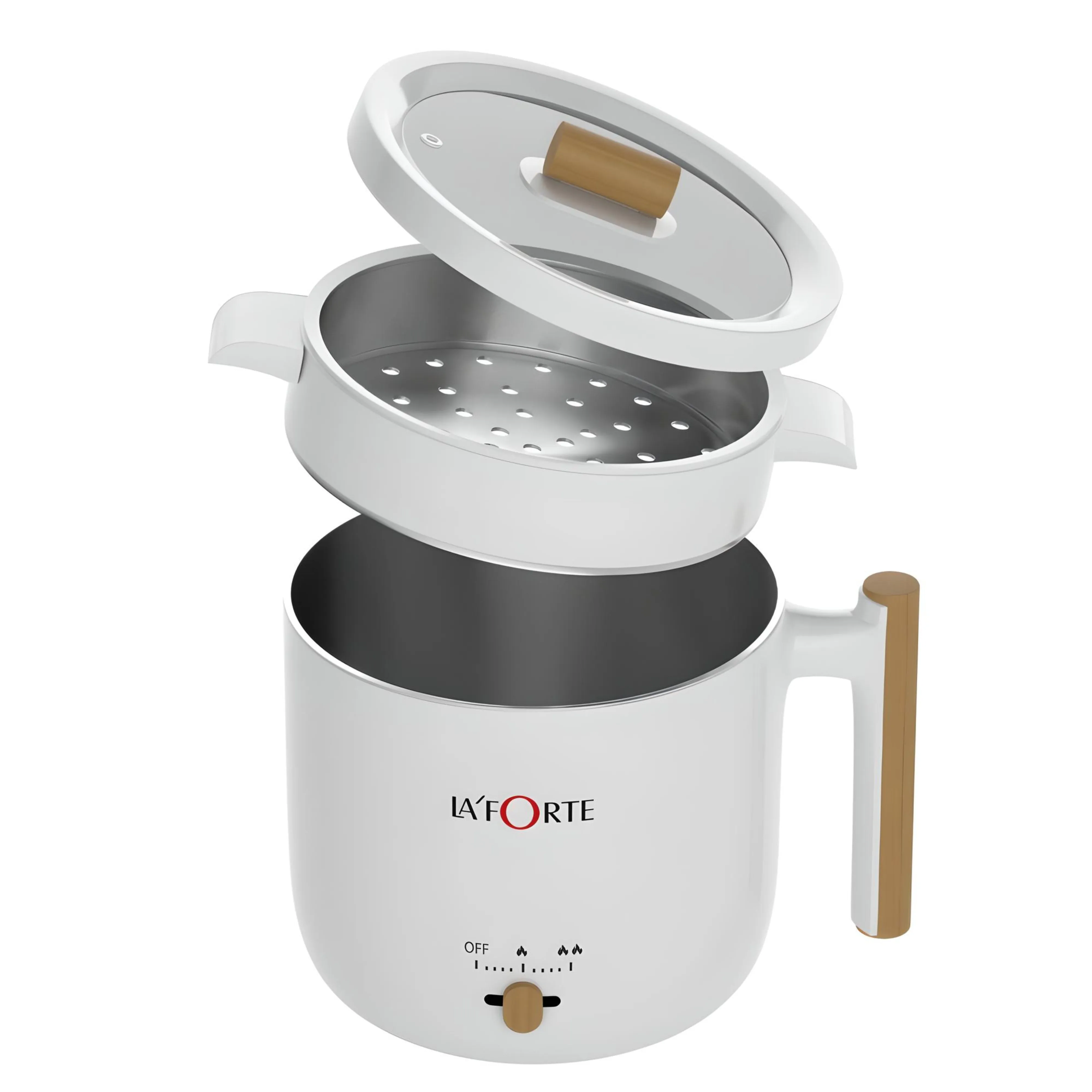 LA' FORTE Multi Cook kettle with Steamer and Egg Boiling Tray Food Grade 304 SS Interior, Double Wall Cool Touch