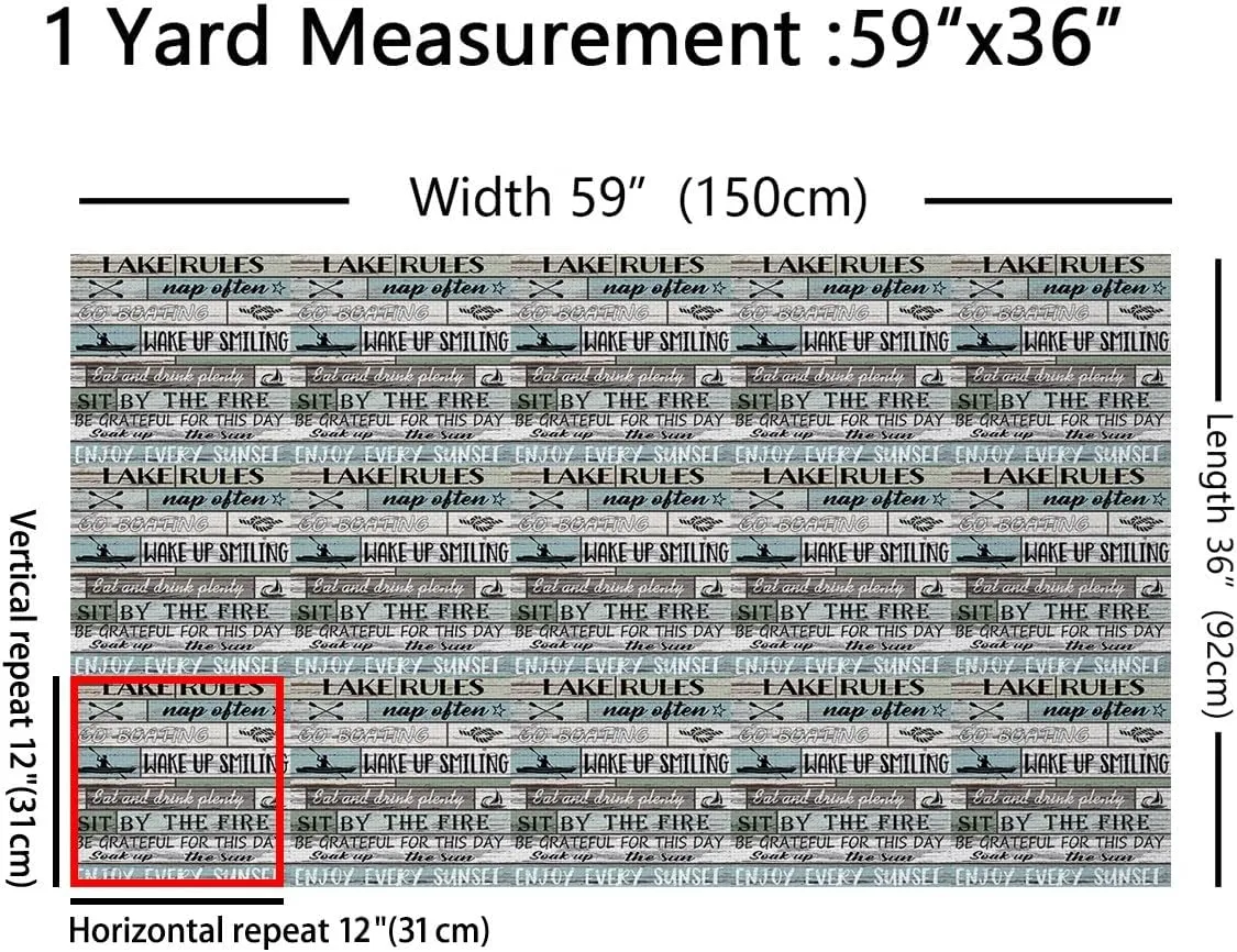 Lake House Fabric by The Yard Cabin Rustic Lake Upholstery Fabric for Chairs, Lake Rules Decor Retro Wooden Plank Decorative Waterproof Outdoor Fabric, 2 Yard
