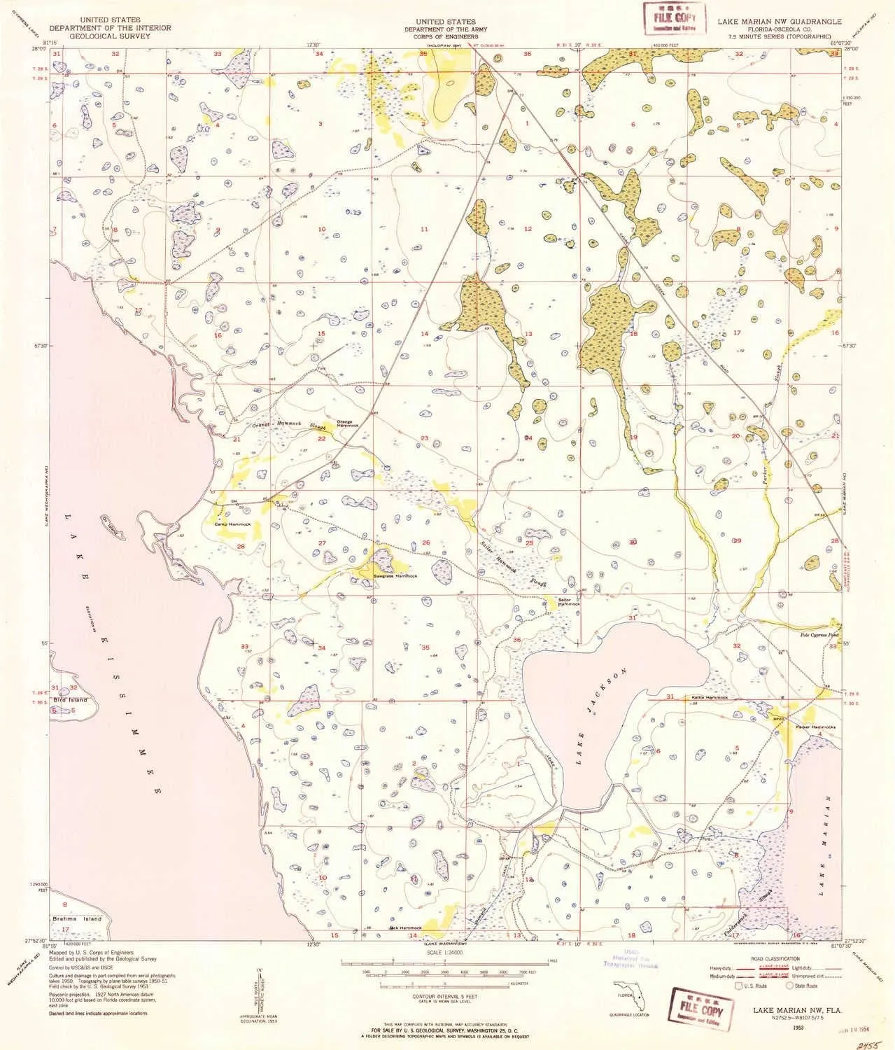 Lake Marian NW FL topo map, 1:24000 Scale, 7.5 X 7.5 Minute, Historical, 1953, Updated 1954, 26.7 x 22.9 in