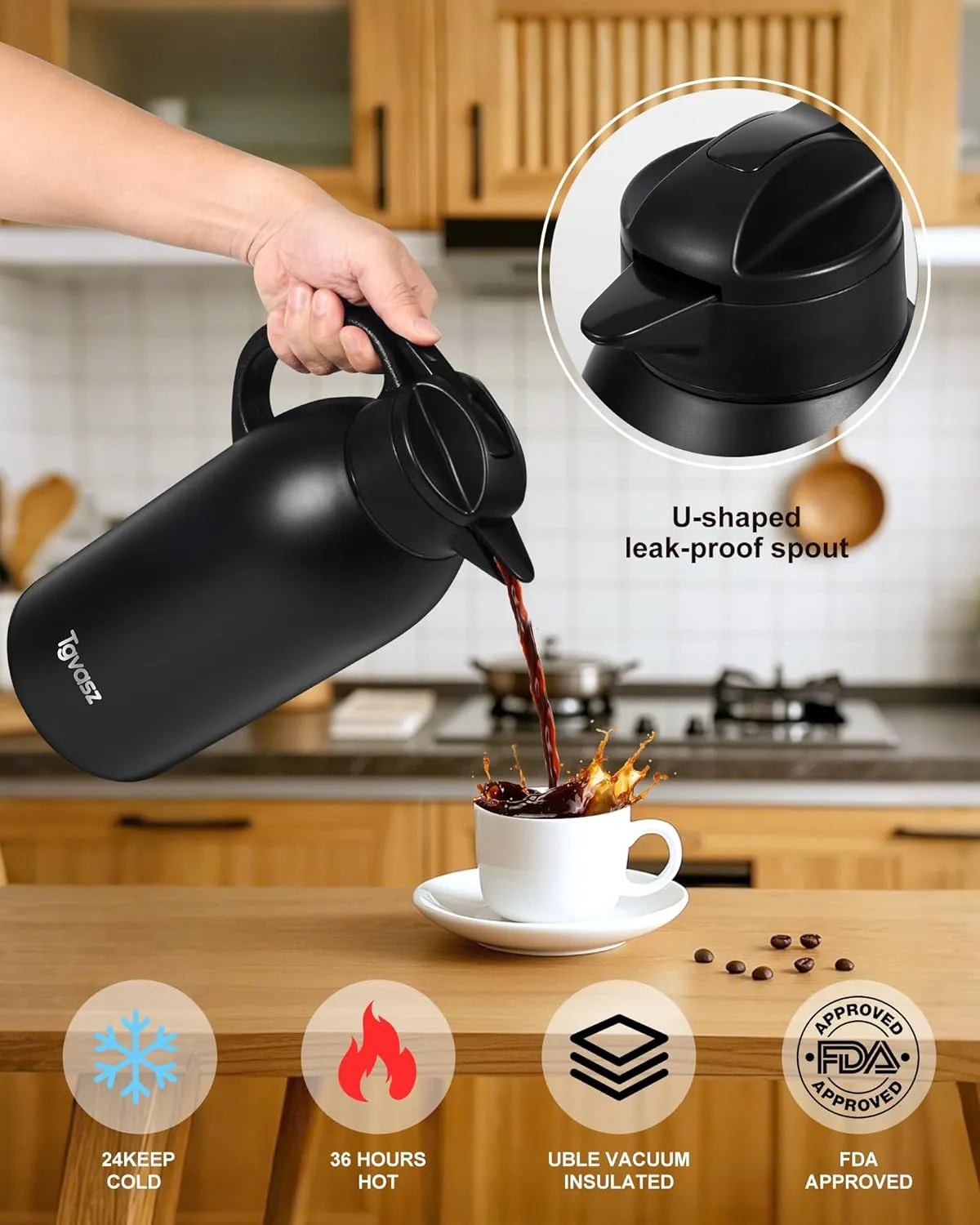 Large and Heavy Thermal Coffee Carafe 102 oz,Fullness Water is 7.3 LB - 10-12 Hours Hot, Insulated Carafe for Hot Liquids, Coffee Carafes For Keeping Hot for Parties -Tea Carafe Flask(black)