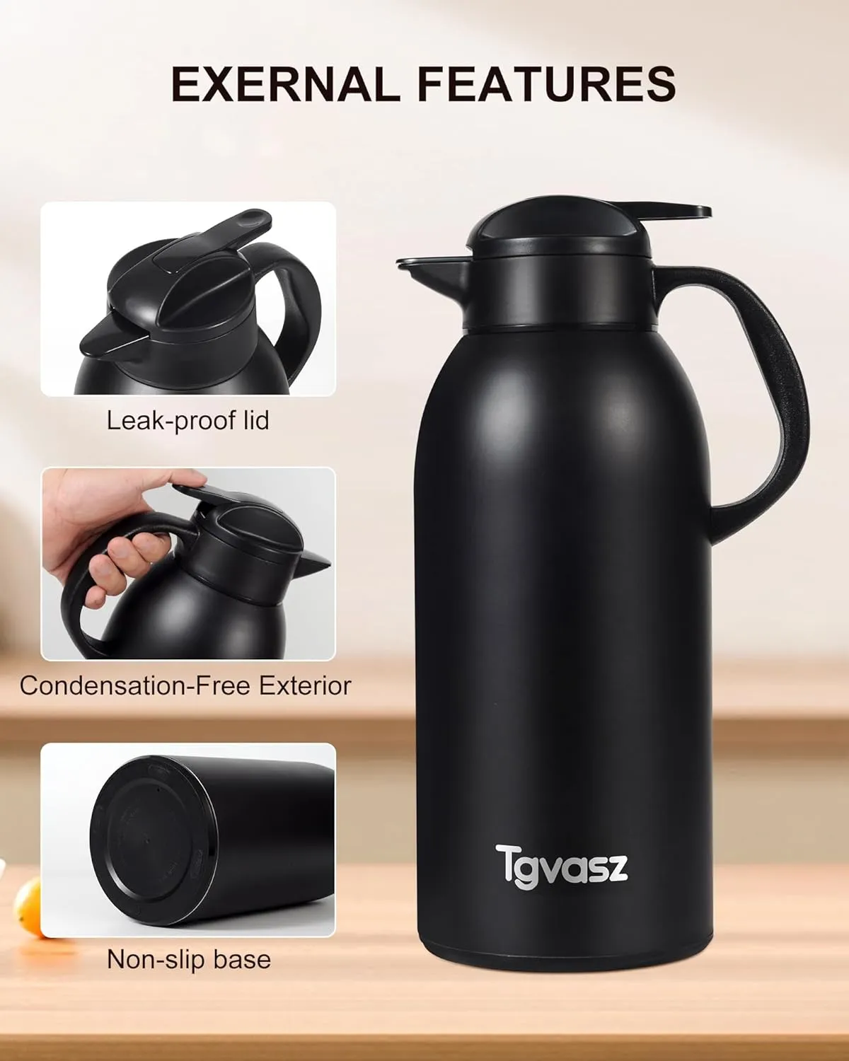 Large and Heavy Thermal Coffee Carafe 102 oz,Fullness Water is 7.3 LB - 10-12 Hours Hot, Insulated Carafe for Hot Liquids, Coffee Carafes For Keeping Hot for Parties -Tea Carafe Flask(black)