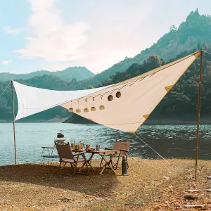 Large Camping Tent Tarp with Poles, 4-6 Person Multifunctional Awning Canopy, Ultralight Waterproof Shelter, Sun Shelter for Outdoor Picnic Hammock, 4x5m