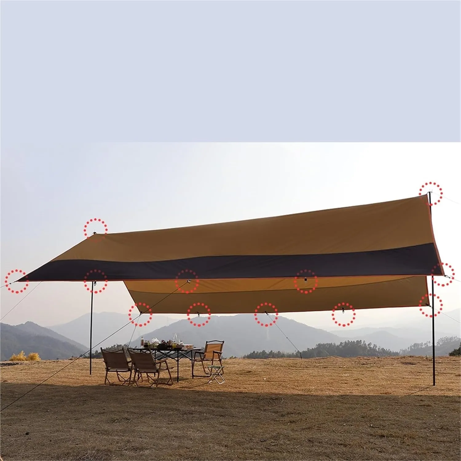 Large Camping Waterproof Tarp Oxford 4X6 Outdoor Canopy Sun Shelter Tent Tourist Awning Shade for Multiple People(Black with 2.8m Pole)