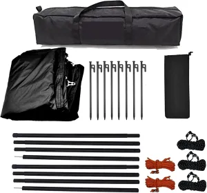 Large Camping Waterproof Tarp Oxford 4X6 Outdoor Canopy Sun Shelter Tent Tourist Awning Shade for Multiple People(Black with 2.8m Pole)