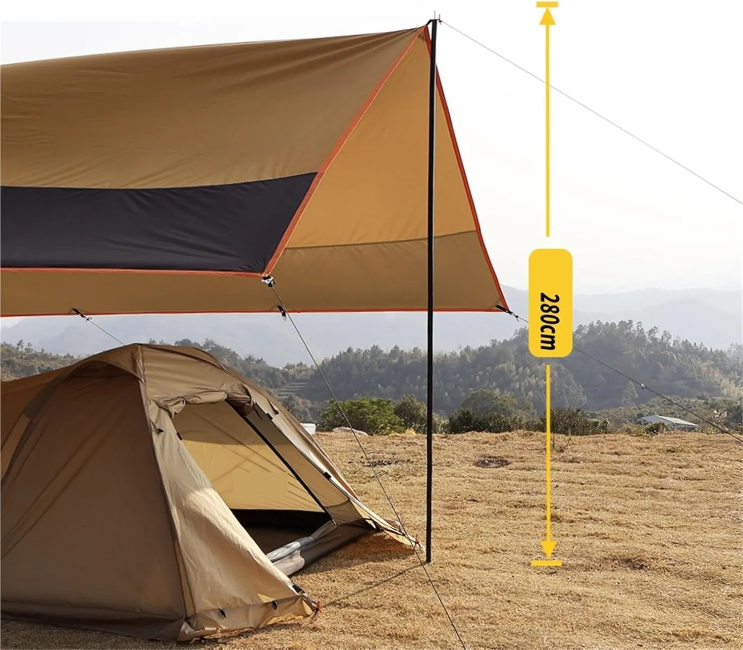 Large Camping Waterproof Tarp Oxford 4X6 Outdoor Canopy Sun Shelter Tent Tourist Awning Shade for Multiple People(Black with 2.8m Pole)